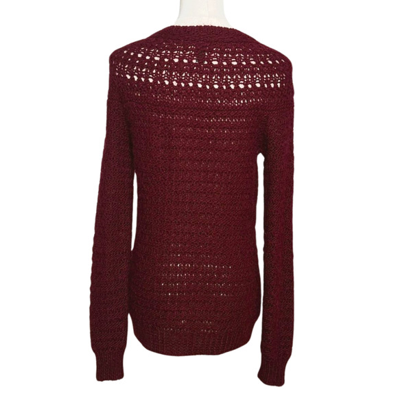 Lauren Ralph Lauren Burgundy Open Knit Long Sleeve Alpaca Blend Sweater Medium - Picture 5 of 6